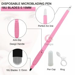 100pcs Nano18U Disposable Microblading Pen Semi Permanent Makeup Eyebrow Tattoo Hand Tool with Lid Ink Cup 1