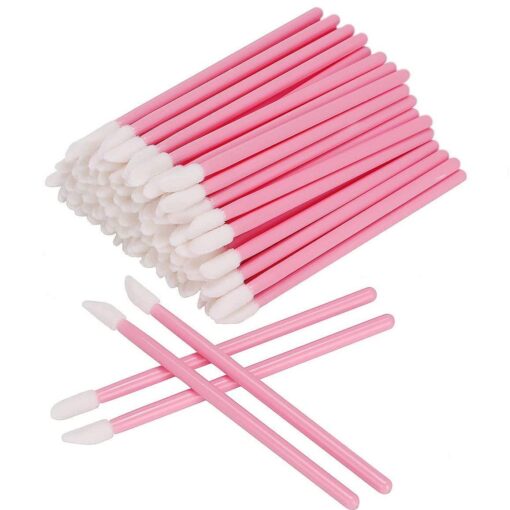 50pcs Nude Pink Microblading Disposable Lip Brush Nylon Head Lip Coloring Wand Applicator Disposable Makeup Brush 1