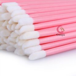50pcs Nude Pink Microblading Disposable Lip Brush Nylon Head Lip Coloring Wand Applicator Disposable Makeup Brush