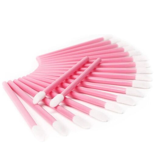 50pcs Nude Pink Microblading Disposable Lip Brush Nylon Head Lip Coloring Wand Applicator Disposable Makeup Brush