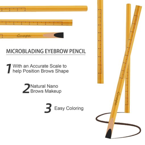 6PCS Black Eyebrow Pencil Microblading Long Last Color Brows Line Design Pen with Accurate Scale For 4