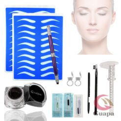 Eyebrow Microblading kit Eyebrow Micro Needling Pen Set with Pigment Ink Cups Holder 12pin Blade Practice